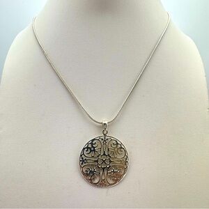 Sterling Silver Filigree Cross Medallion Pendant Necklace 20” Chain